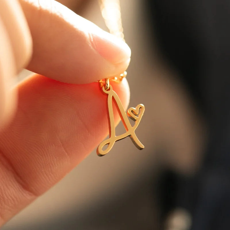 SUNIBI Stainless Steel Initial Necklace for Woman 26 Art Letters Heart DIY Pendant Necklace Gift Jewelry Wholesale Dropshipping Vera Lux
