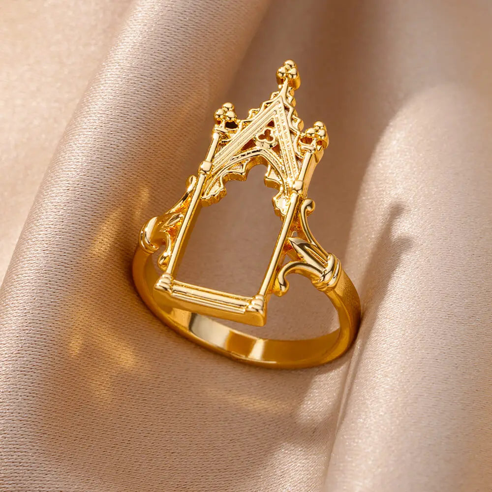 Stainless Steel Magic Mirror Rings For Women Gold Plated Aesthetic Wedding Ring Castle Flower Leaf Design Lighjt Luxury Jewelry Vera Lux