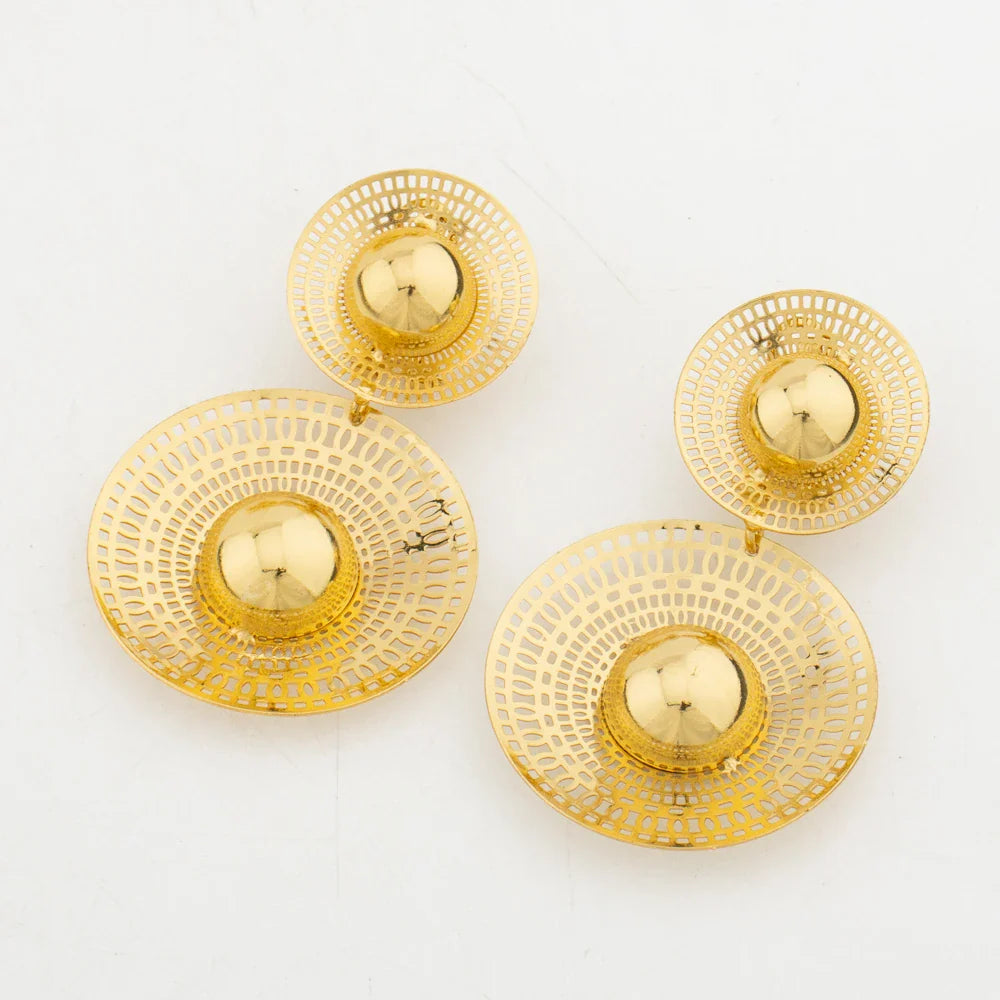 Big Woman Jewelry Set Dubai Gold Plated Earrings Necklace Copper Multiple Small Circle Design Flower Bride Bangle Rings Gift Vera Lux