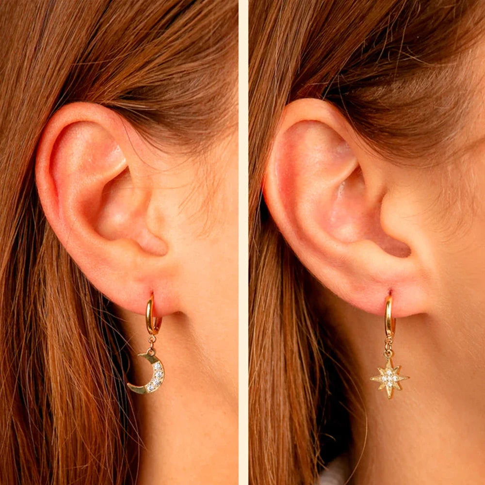 SUNIBI Stainless Steel Drop Earrings for Women Girl Star Moon Pendant Earrings Fashion Party Gifits Wedding Jewelry Wholesale Vera Lux