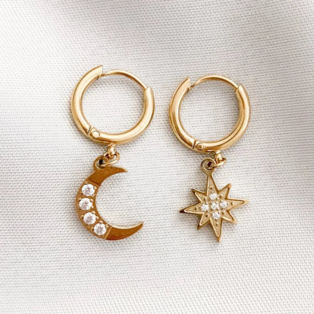 SUNIBI Stainless Steel Drop Earrings for Women Girl Star Moon Pendant Earrings Fashion Party Gifits Wedding Jewelry Wholesale Vera Lux