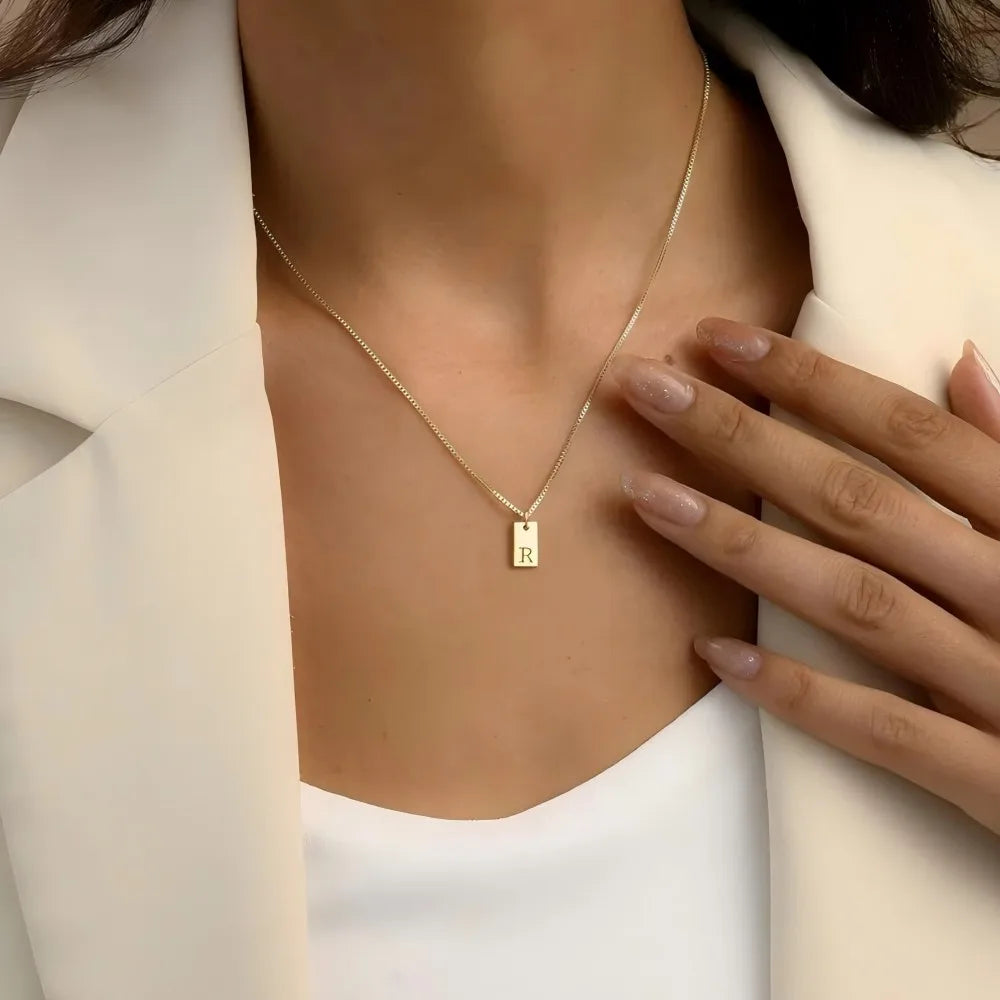 SUNIBI Initial Necklace Engraved A-Z Alphabet Charm Necklace Box Chain Stainless Steel Women's Minimalism Jewelry Gift Wholesale Vera Lux