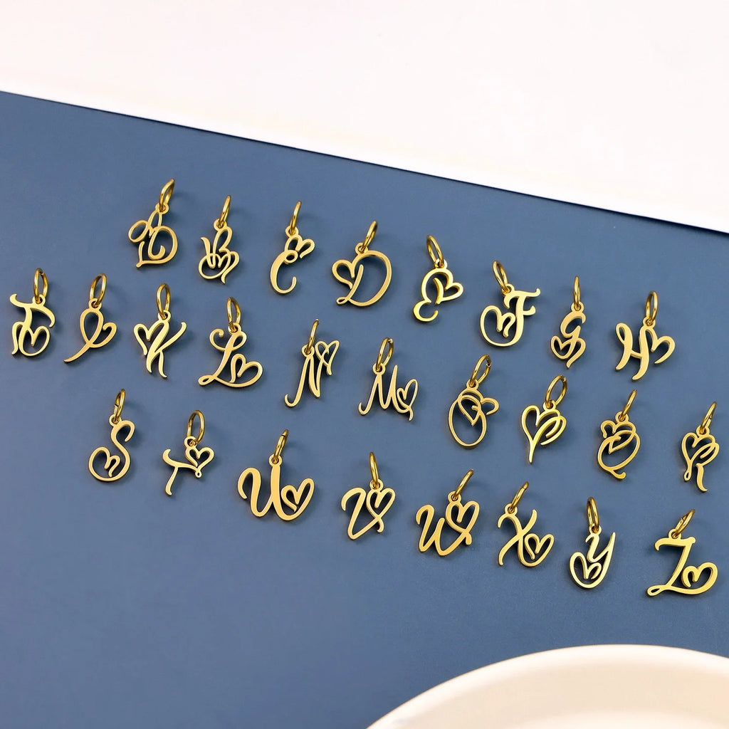 SUNIBI Heart Art Initial Alphabet Pendant DIY Name Customized Birthday Gift Stainless Steel Women Fashion Jewelry A-Z Wholesale Vera Lux