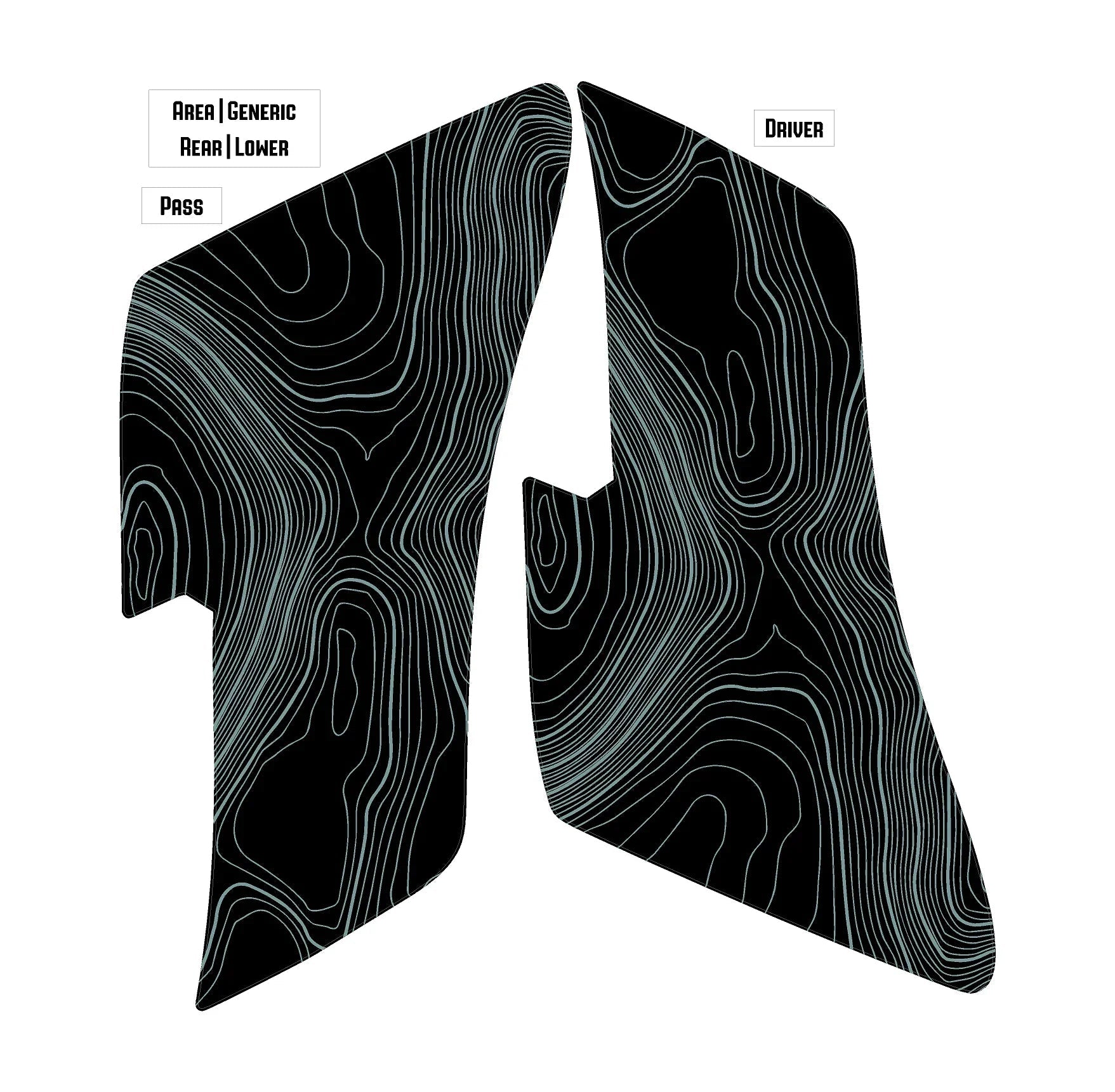 Topo Rear Interior Lower Door Card Insert Overlays (Printed Series) - 2021+ Bronco 4 Door StickerFab