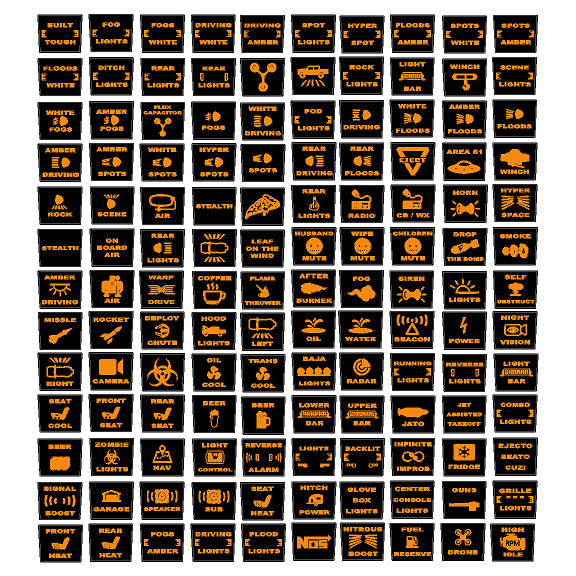 Printed Series Auxiliary Switch Labels (Upfitter) - 2017-2020 F-150 Raptor, 2017-2022 F-250 / F-350 Super Duty / 2024+ Grenadier StickerFab