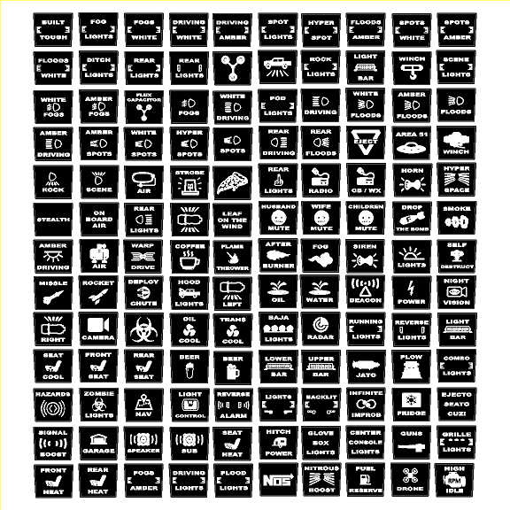 Printed Series Auxiliary Switch Labels (Upfitter) - 2017-2020 F-150 Raptor, 2017-2022 F-250 / F-350 Super Duty / 2024+ Grenadier StickerFab