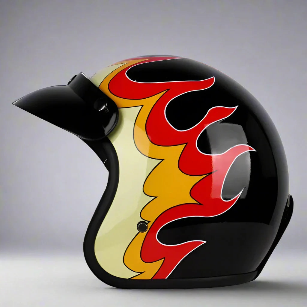 The Flame King - Vintage Open Face Helmet - DOT & ECE Approved BikerZoneZ