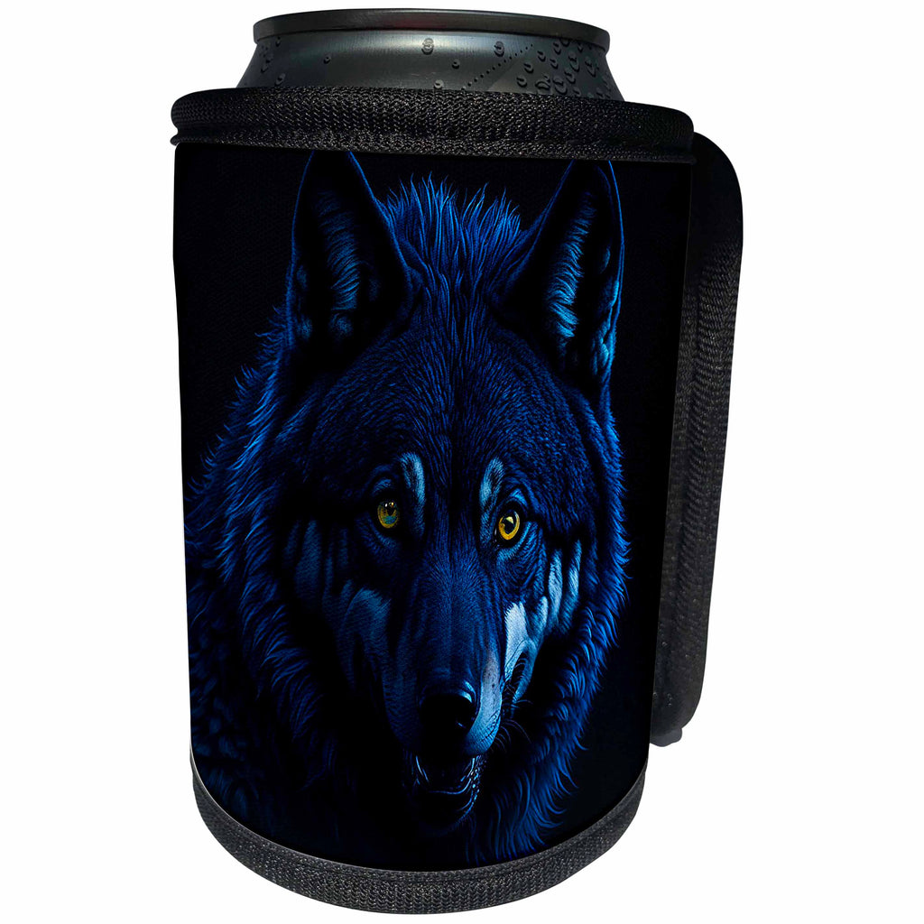 3dRose Mystical, magical wolf portrait. Yellow eyes. Dark... - Can Cooler Bottle Wrap (cc-379386) 3dRose