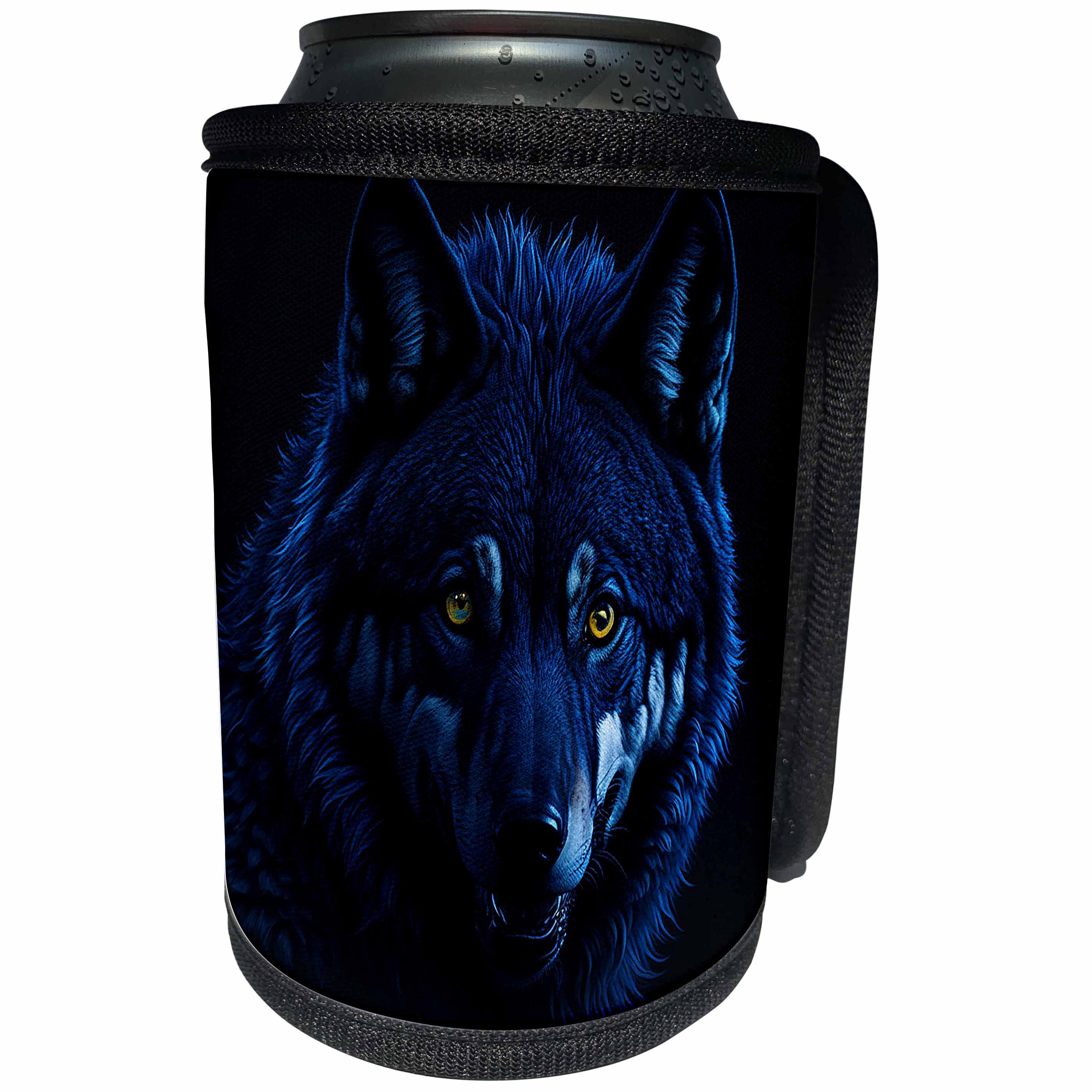 3dRose Mystical, magical wolf portrait. Yellow eyes. Dark... - Can Cooler Bottle Wrap (cc-379386) 3dRose