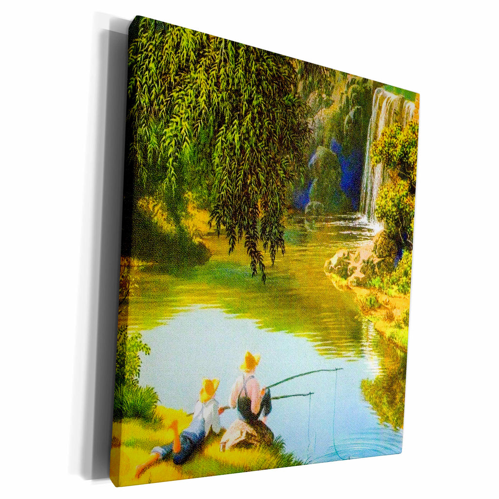 3dRose Vintage Good Ol Days at the Fishing Hole Americana - Museum Grade Canvas Wrap (cw_269814) 3dRose
