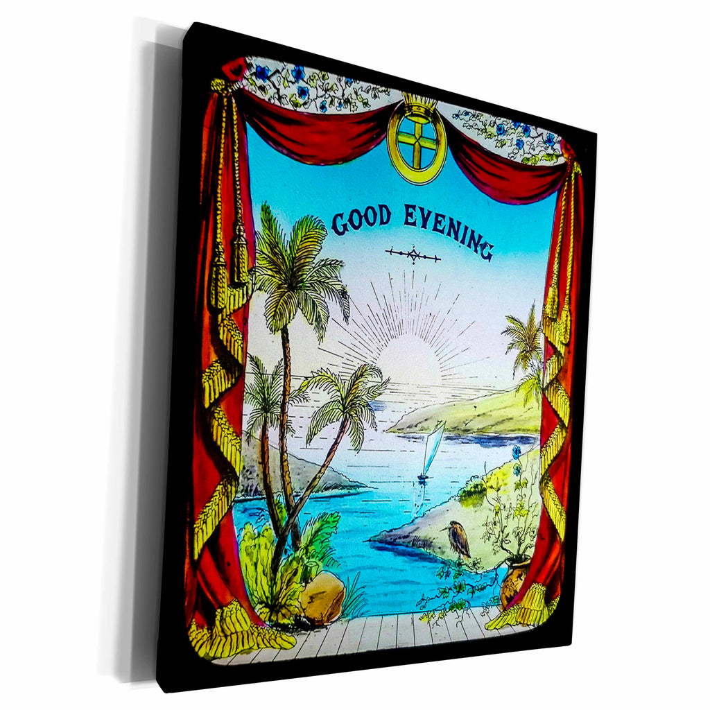 3dRose Vintage Magic Lantern Slide Good Evening Early Cinema - Museum Grade Canvas Wrap (cw-359066) 3dRose