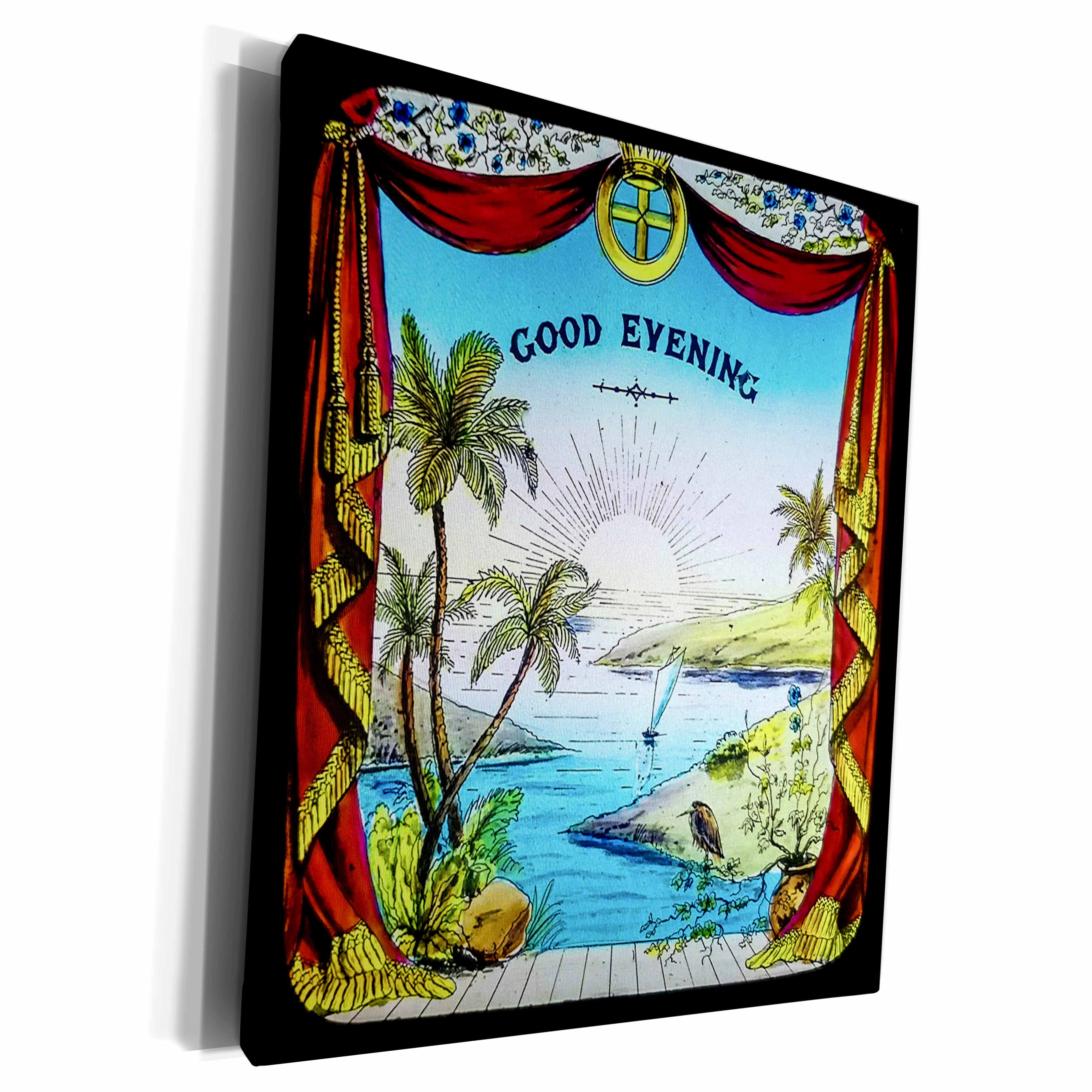 3dRose Vintage Magic Lantern Slide Good Evening Early Cinema - Museum Grade Canvas Wrap (cw-359066) 3dRose