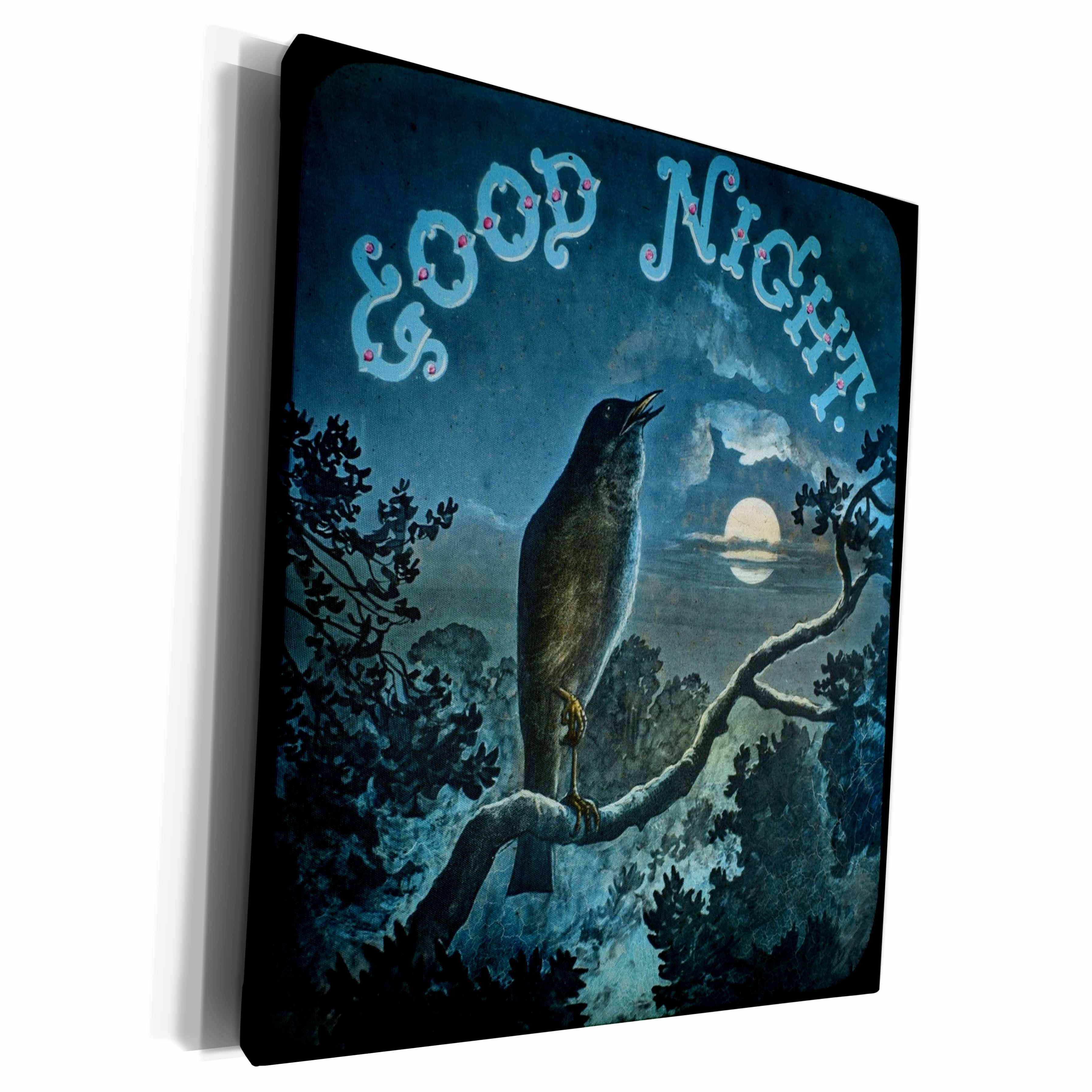 3dRose Good Night Bird on a Branch Vintage Circa 1890s - Museum Grade Canvas Wrap (cw-359108) 3dRose