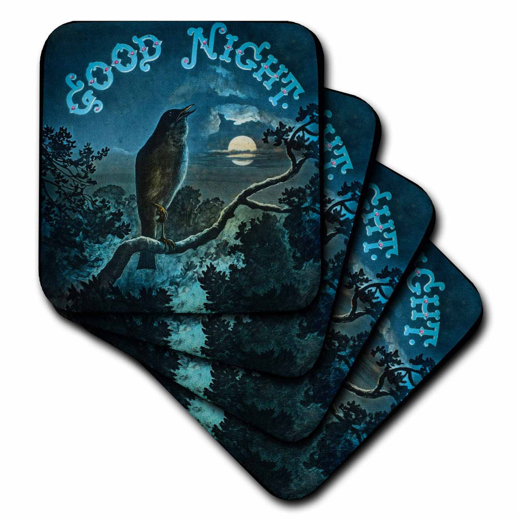 3dRose Good Night Bird on a Branch Vintage Circa 1890s - Coasters (cst-359108) 3dRose