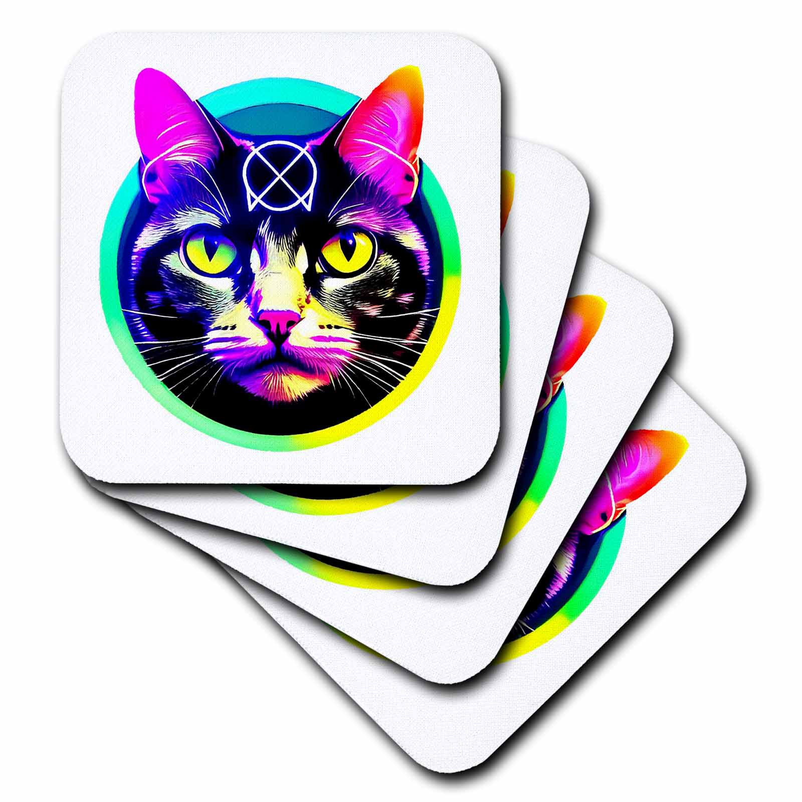 3dRose Cool Portrait of a Magical cat with a Mystical Sign on its Forehead - Coasters (cst-379300) 3dRose