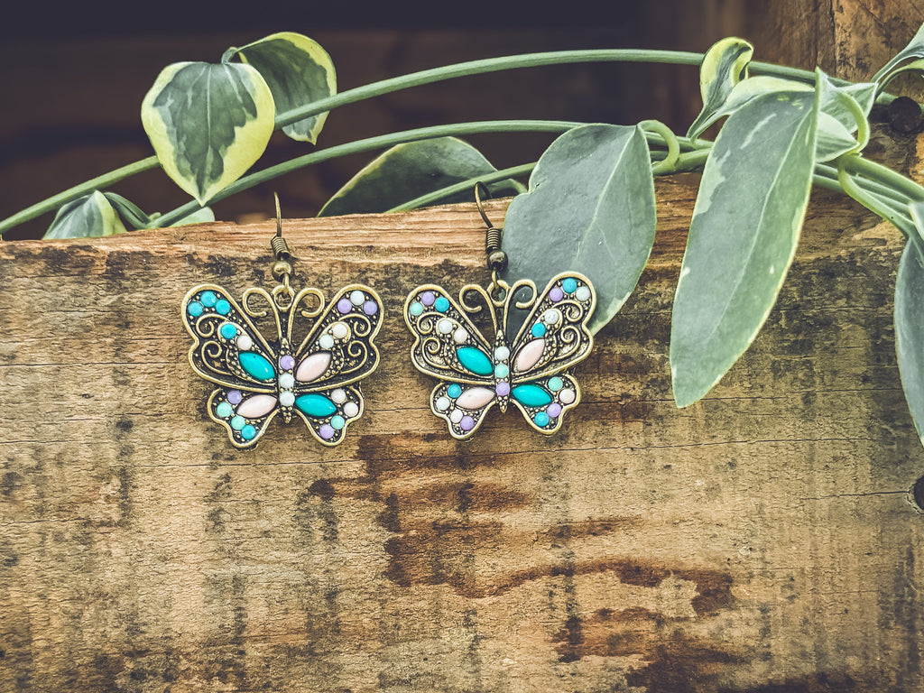 Beautiful Vintage Inspired Butterfly Earrings Rooted Home Goods