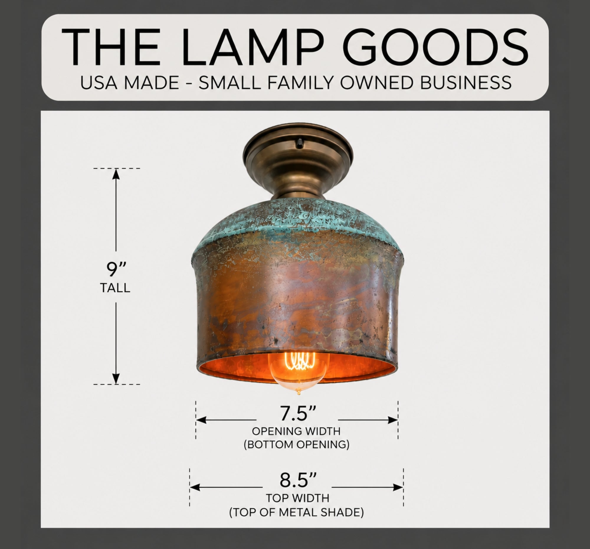 Handcrafted Copper Farmhouse Ceiling Light | 8.5" Flush Mount The Lamp Goods