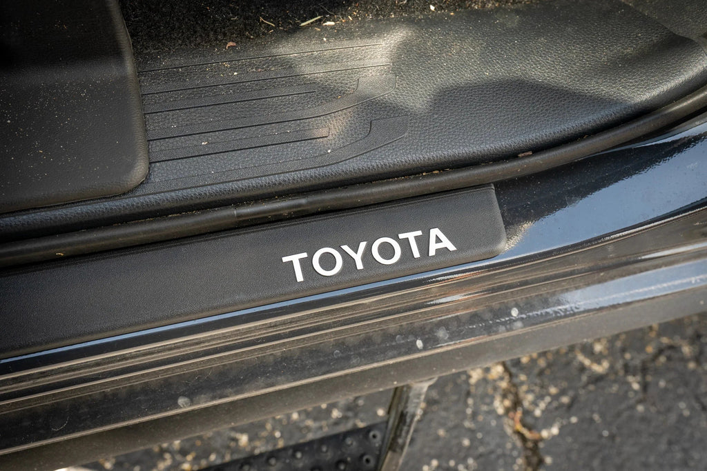 TOYOTA Front Door Sill Letter Overlays - 2024+ Tacoma / 2025+ 4Runner StickerFab