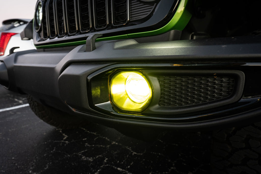 Acrylic Fog Light Lenses (Yellow / Amber) - 2024+ Wrangler JL / Gladiator JT (Plastic Bumper) StickerFab