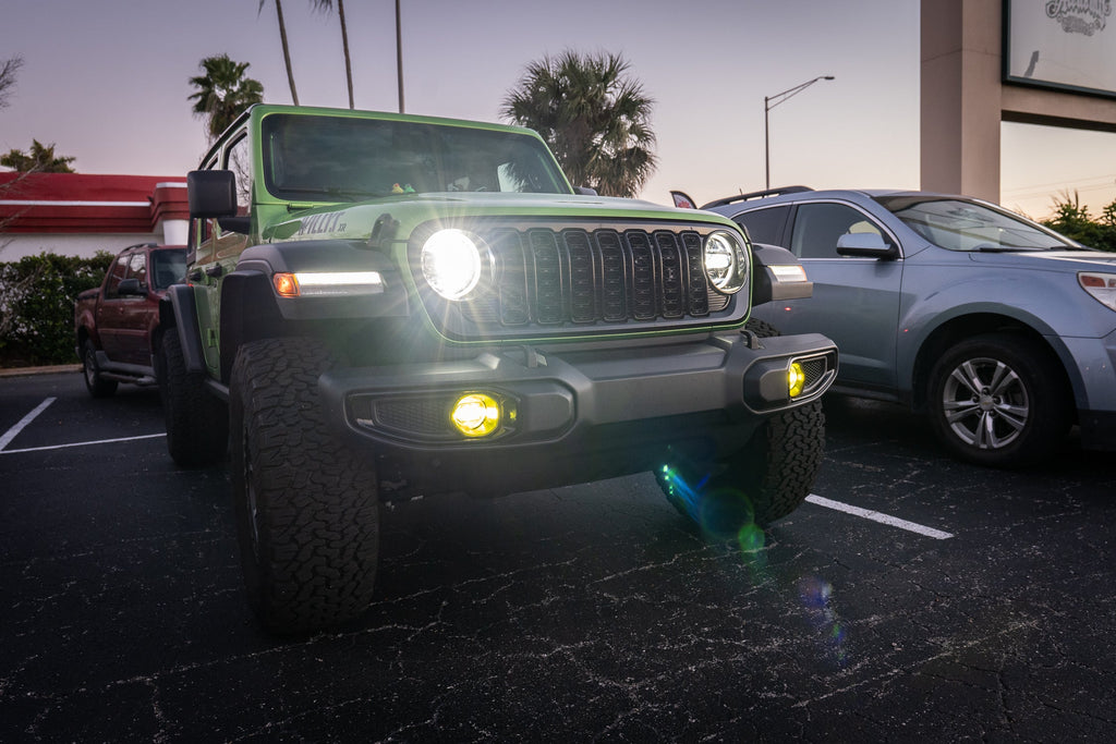 Acrylic Fog Light Lenses (Yellow / Amber) - 2024+ Wrangler JL / Gladiator JT (Plastic Bumper) StickerFab