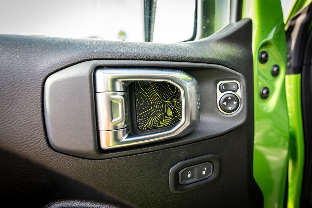 Topographic Map Interior Door Cup Overlays - 2018+ Wrangler JL / Gladiator JT StickerFab