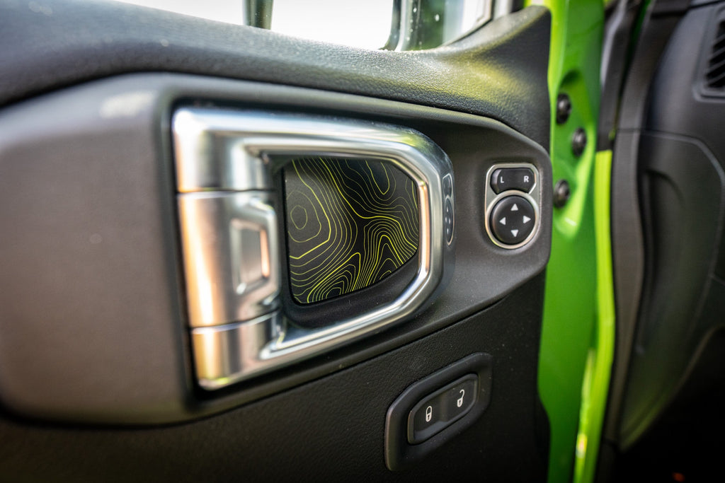 Topographic Map Interior Door Cup Overlays - 2018+ Wrangler JL / Gladiator JT StickerFab