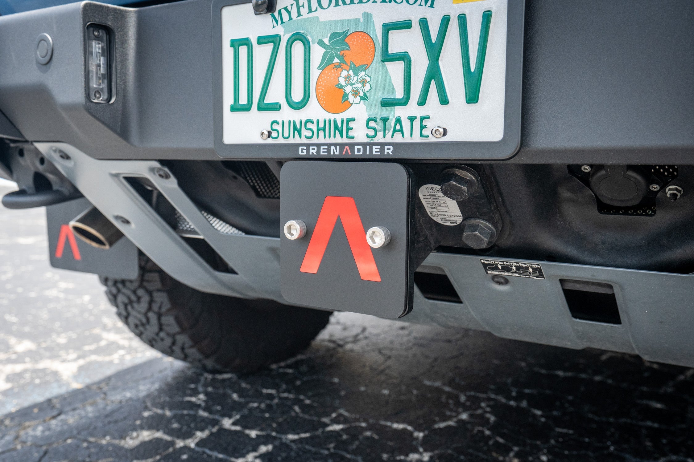 Rear Hitch Cover with Red Lambda - 2024+ Grenadier / Quartermaster StickerFab