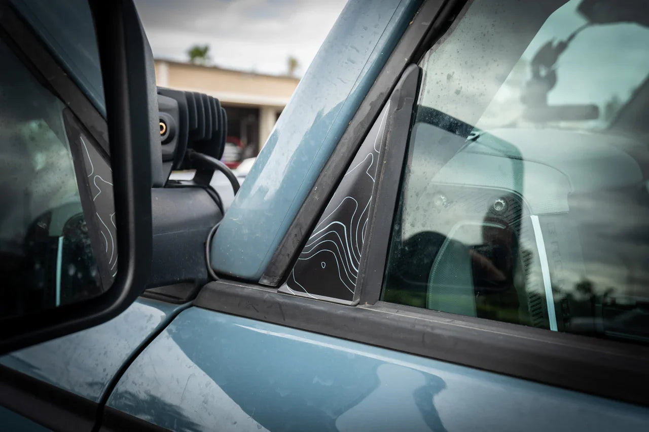 Topo Front Window Triangle Overlay (Printed Series) - 2021+ Bronco 4 Door StickerFab