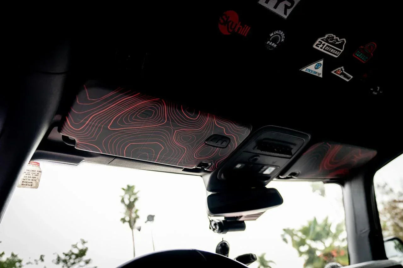 Topographic Interior Sun Visor Overlays - 2024+ Ranger Raptor (with Homelink) StickerFab