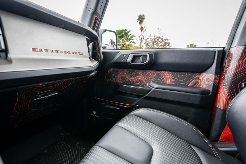 Topo Front Interior Upper Door Card Insert Overlays (Printed Series) - 2021+ Bronco 4 Door StickerFab