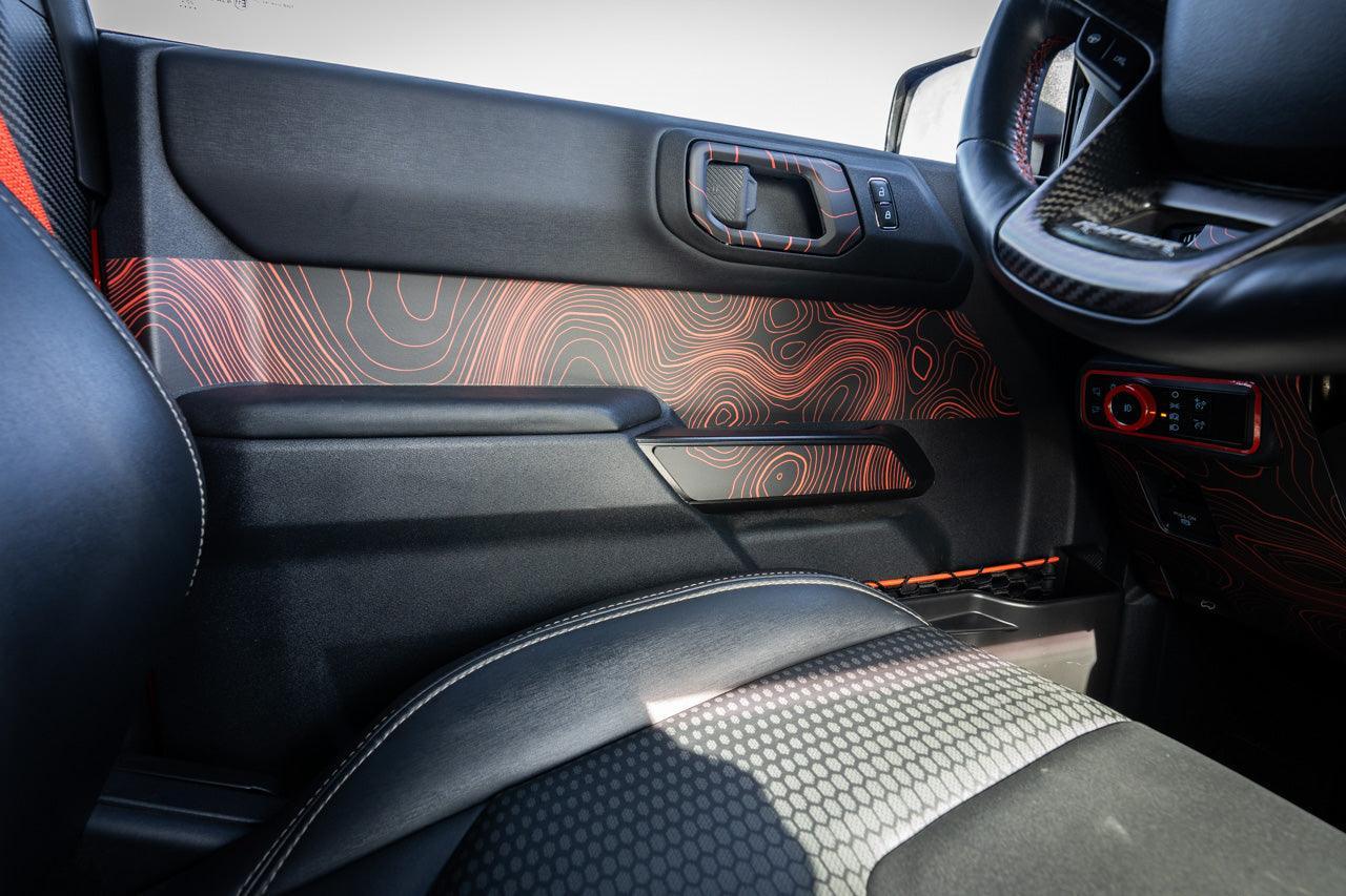 Topo Interior Front Door Grab Handle Overlay Kit (Printed + Laser Series) - 2021+ Bronco StickerFab