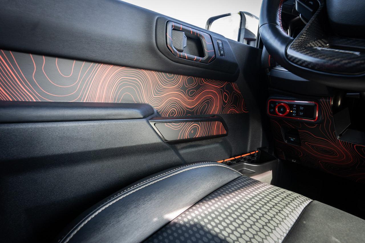 Topo Interior Front Door Grab Handle Overlay Kit (Printed + Laser Series) - 2021+ Bronco StickerFab