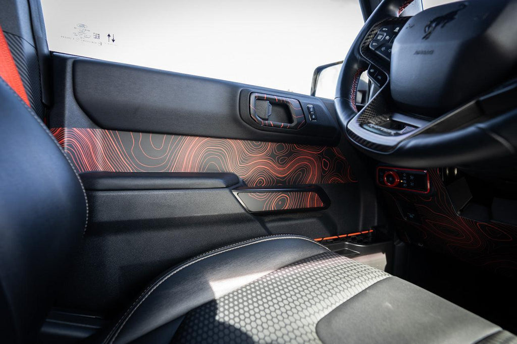 Topo Interior Front Door Grab Handle Overlay Kit (Printed + Laser Series) - 2021+ Bronco StickerFab