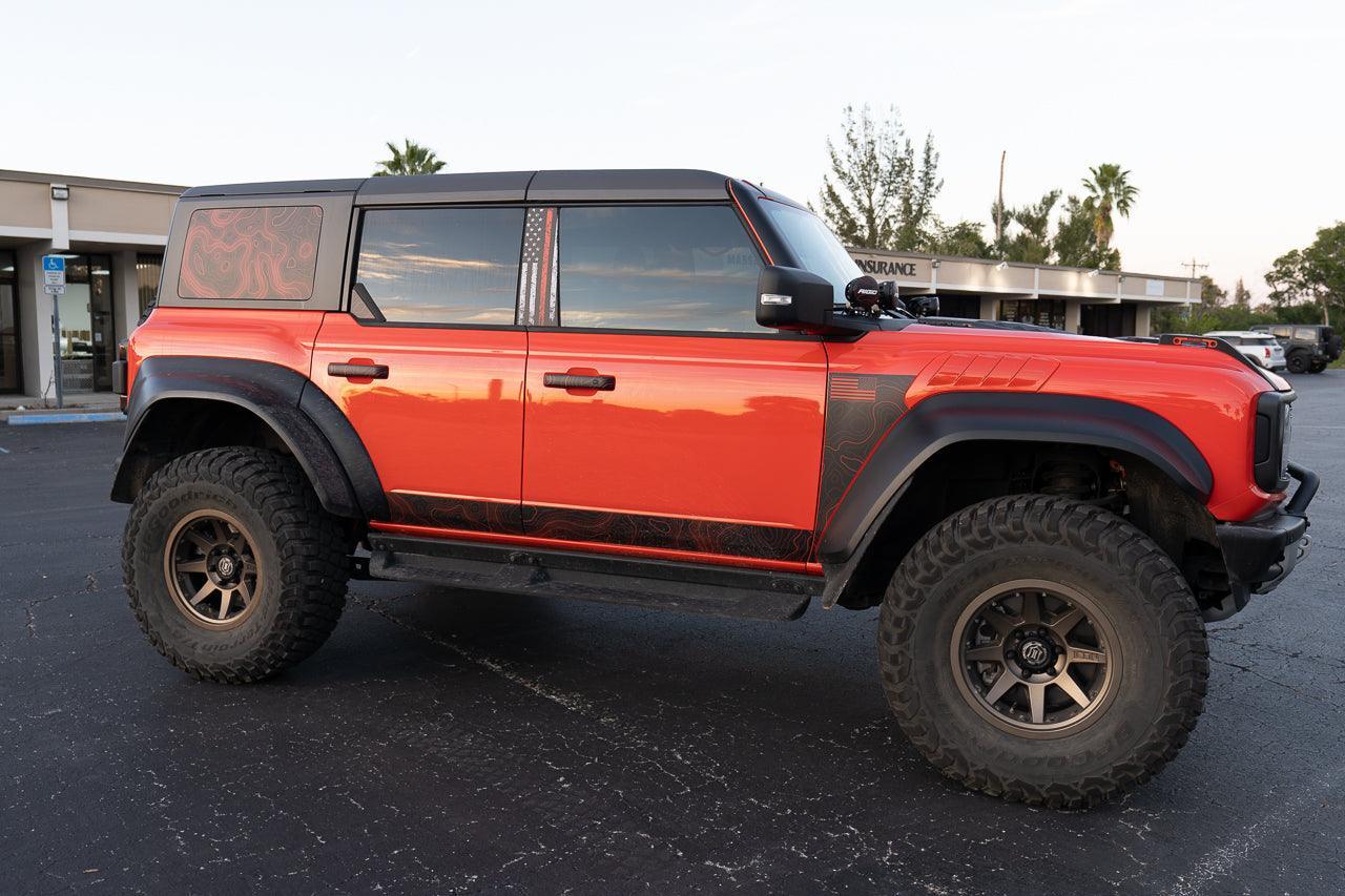 Topo Hardtop Side Window Overlays - 2021+ Bronco 4 Door StickerFab