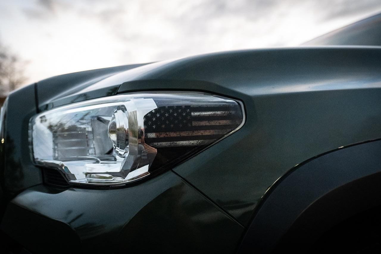 Distressed American Flag Front Sidemarker Overlays - 2016-2023 Tacoma Halogen StickerFab