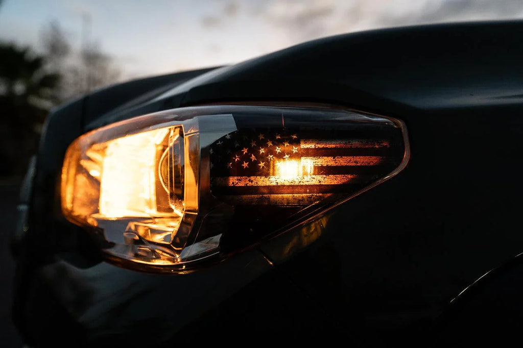 Distressed American Flag Front Sidemarker Overlays - 2016-2023 Tacoma Halogen StickerFab