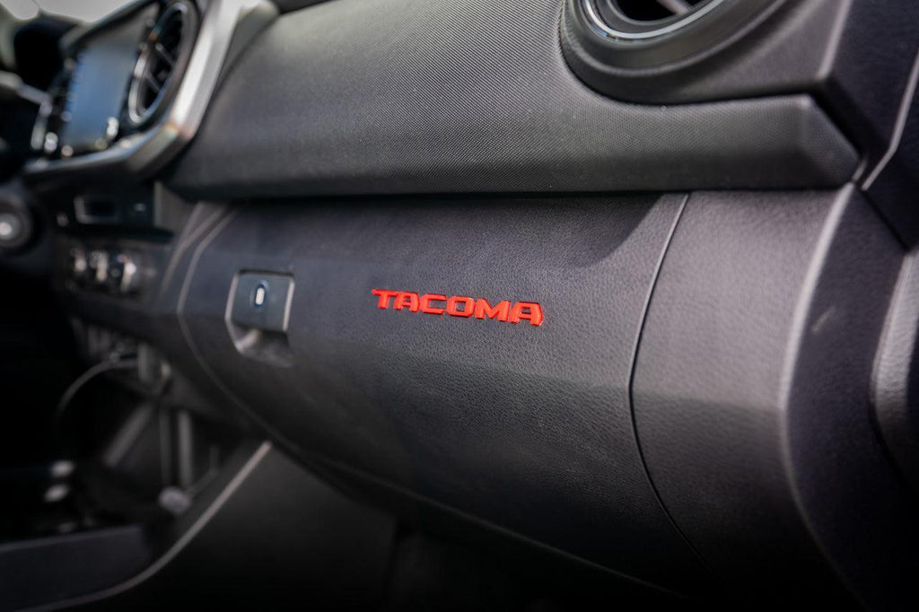 Glove Box "TACOMA" Acrylic Logo Inlays (Laser Series) - 2016-2023 Tacoma StickerFab