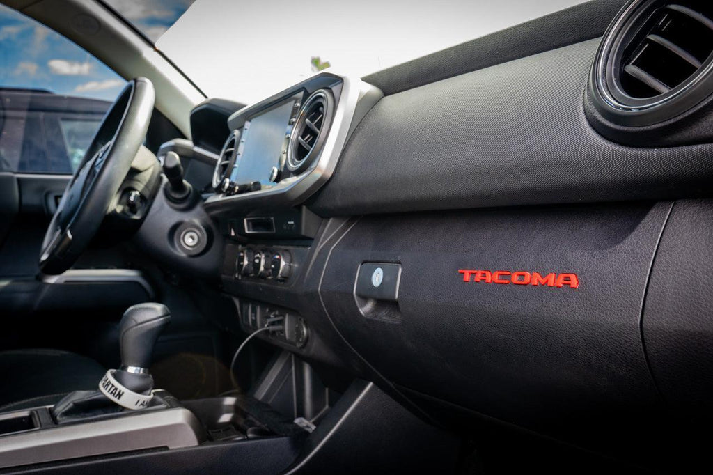 Glove Box "TACOMA" Acrylic Logo Inlays (Laser Series) - 2016-2023 Tacoma StickerFab