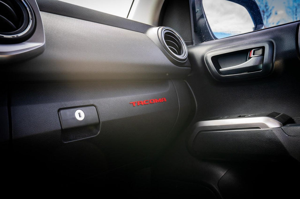 Glove Box "TACOMA" Acrylic Logo Inlays (Laser Series) - 2016-2023 Tacoma StickerFab