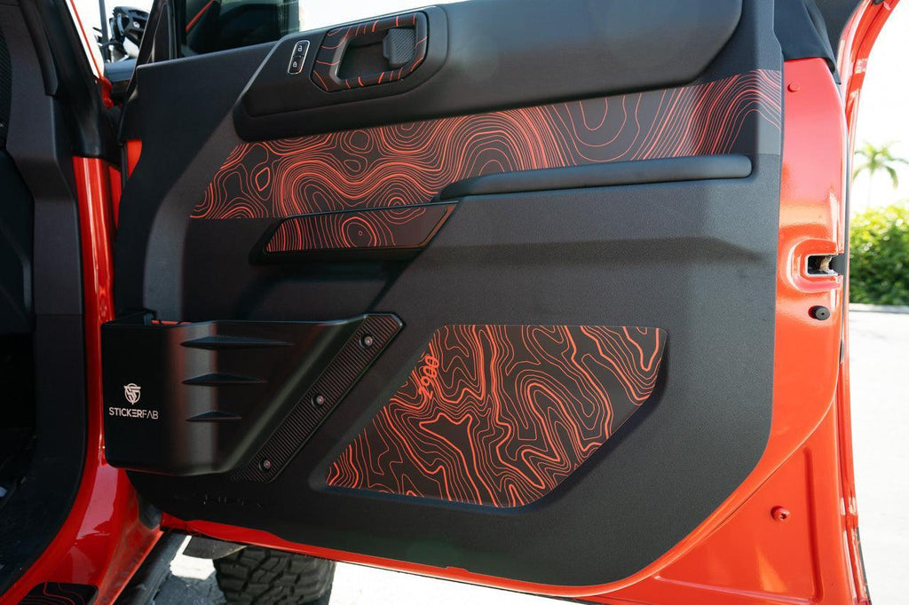 Topo Front Interior Upper Door Card Insert Overlays (Printed Series) - 2021+ Bronco 4 Door StickerFab