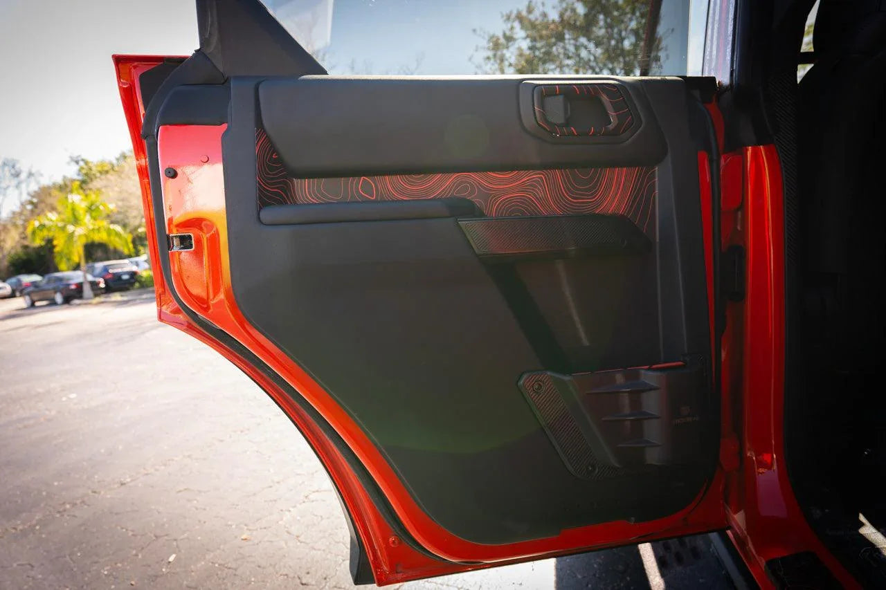 Topo Rear Interior Upper Door Card Insert Overlays (Printed Series) - 2021+ Bronco 4 Door StickerFab