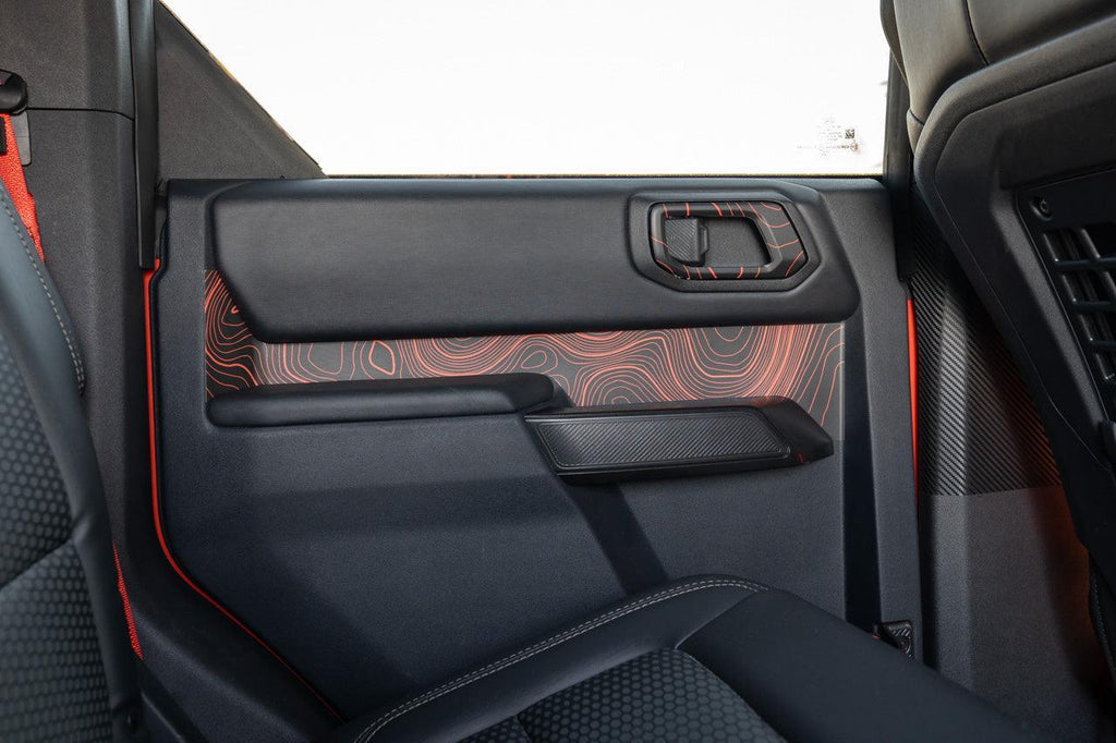 Topo Rear Interior Upper Door Card Insert Overlays (Printed Series) - 2021+ Bronco 4 Door StickerFab