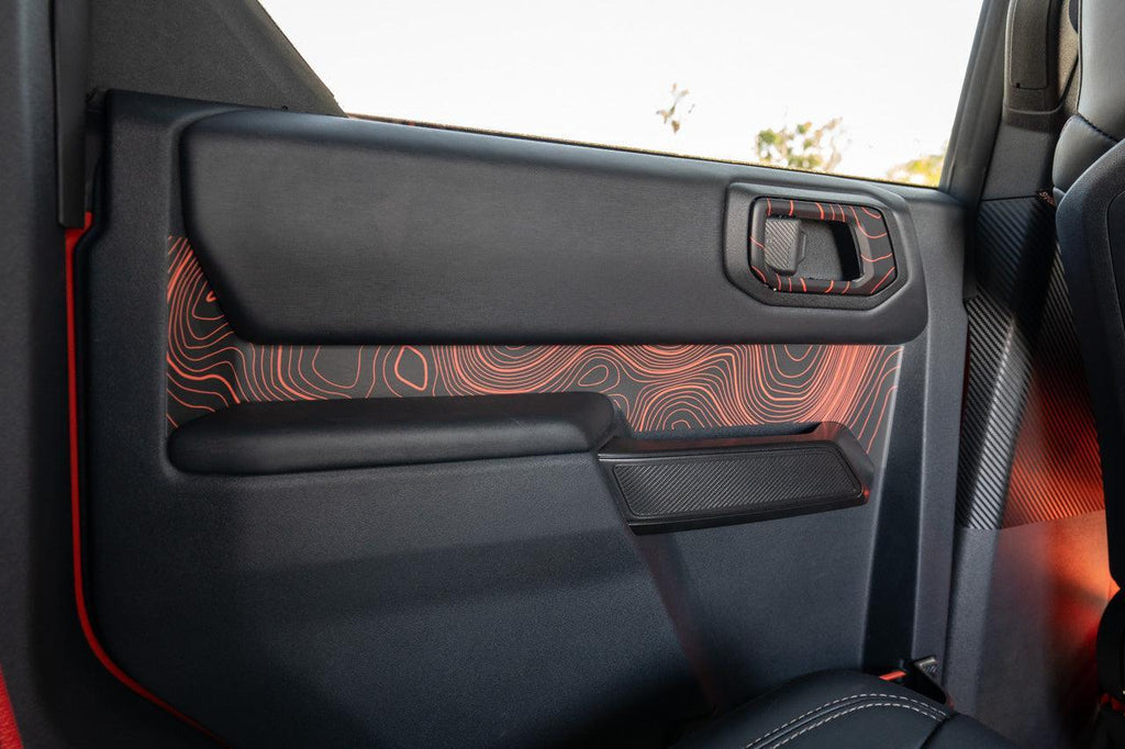 Topo Rear Interior Upper Door Card Insert Overlays (Printed Series) - 2021+ Bronco 4 Door StickerFab