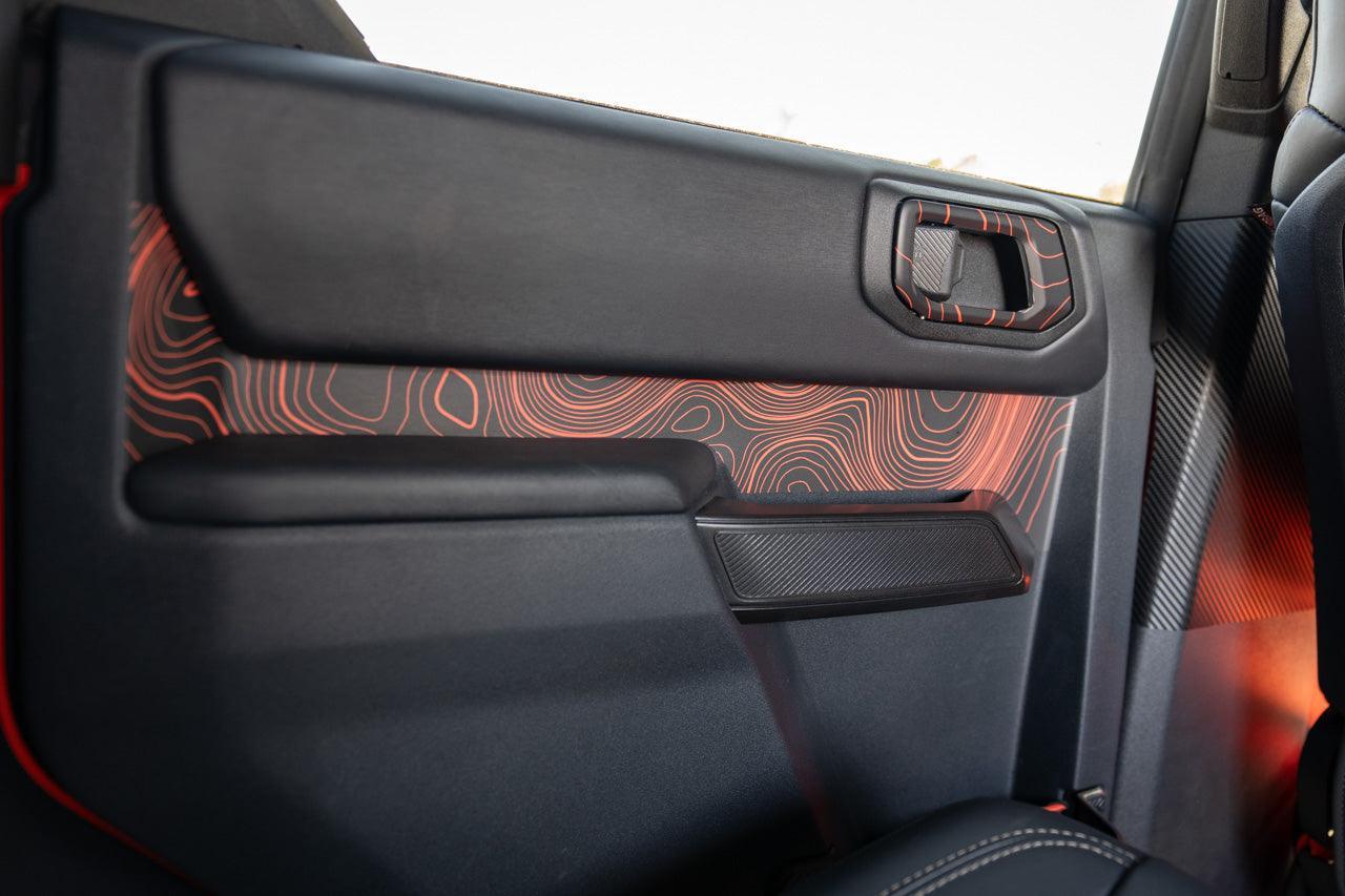 Topo Rear Interior Upper Door Card Insert Overlays (Printed Series) - 2021+ Bronco 4 Door StickerFab