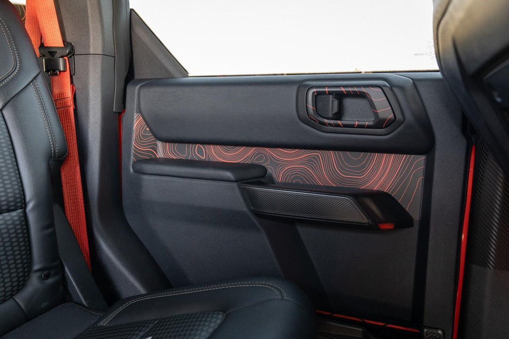 Topo Rear Interior Upper Door Card Insert Overlays (Printed Series) - 2021+ Bronco 4 Door StickerFab