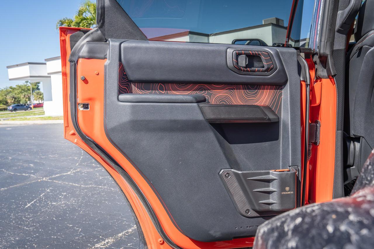 Topo Rear Interior Upper Door Card Insert Overlays (Printed Series) - 2021+ Bronco 4 Door StickerFab