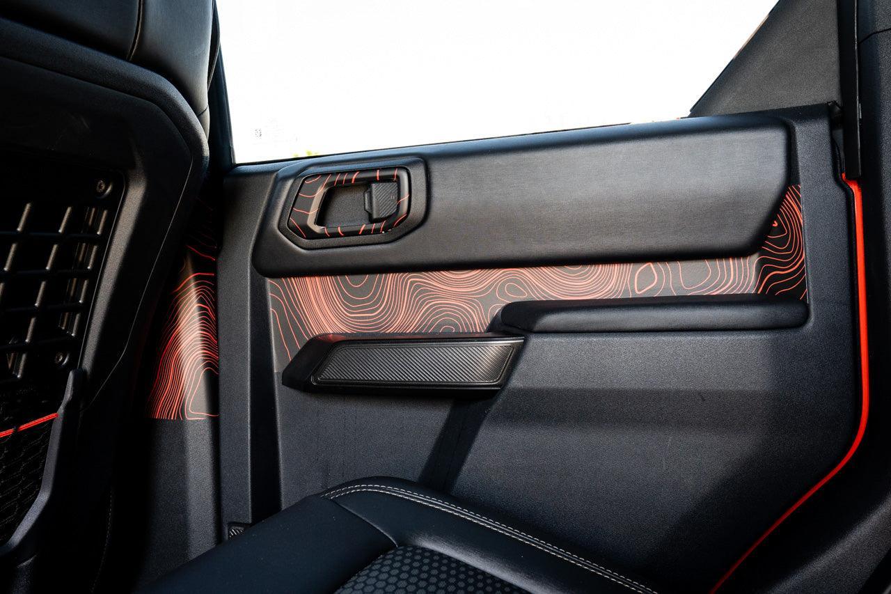 Topo Rear Interior Upper Door Card Insert Overlays (Printed Series) - 2021+ Bronco 4 Door StickerFab