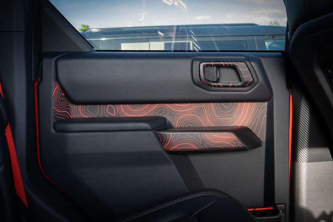 Topo Interior Rear Door Grab Handle Overlay Kit (Printed Series) - 2021+ Bronco 4 Door StickerFab