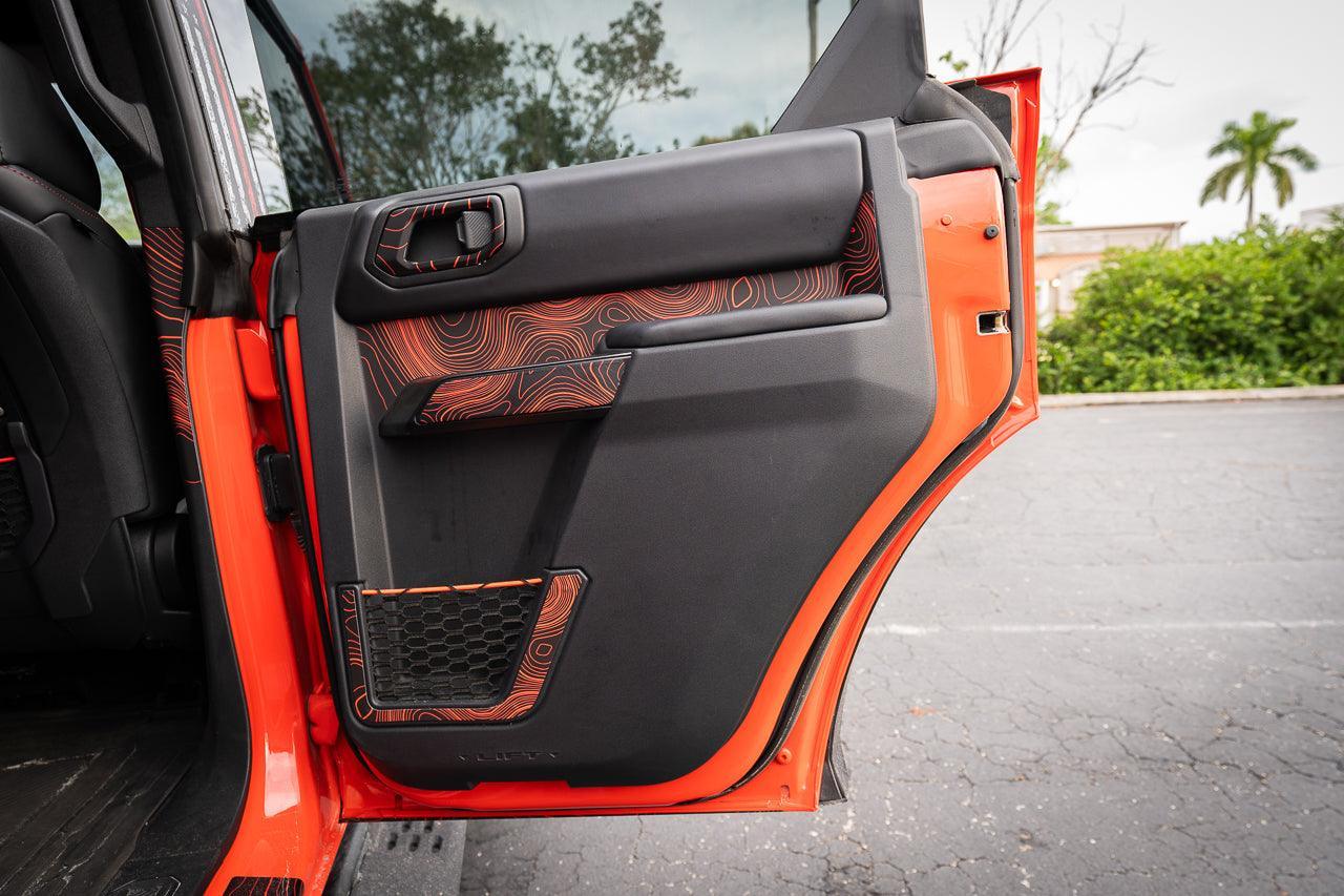 Topo Rear Door Net Trim Overlay Kit (Printed Series) - 2021+ Bronco StickerFab