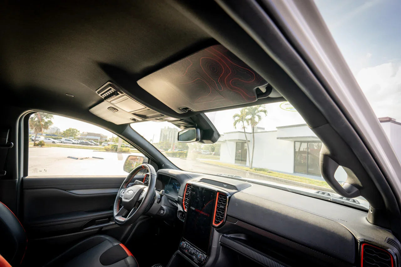 Topographic Interior Sun Visor Overlays - 2024+ Ranger Raptor (with Homelink) StickerFab